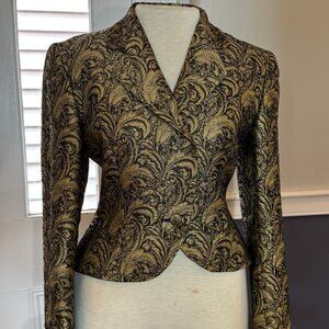 Vintage Jaeger Women's Blazer Black Gold Metallic Size 8
